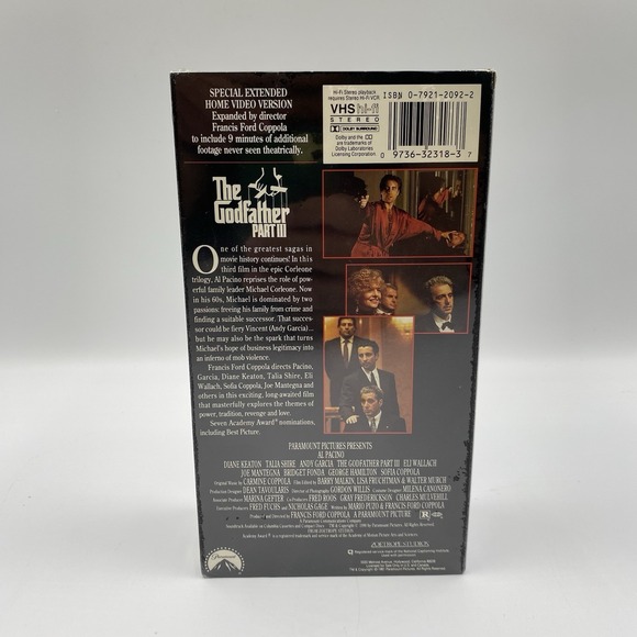 The Godfather Part‎ III 2-VHS Final Directors Cut with Additional Footage SEALED - Picture 2 of 6